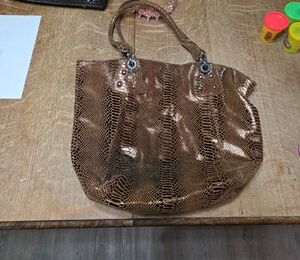 Brown Snake Print Tote Bag
